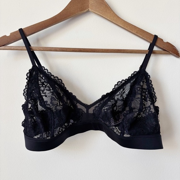 Savage X Fenty Floral Lace and Mesh Bralette Large Black Caviar - Picture 1 of 8